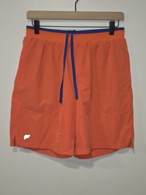 Fabletics "Fundamental Shorts"  Men's Orange Athletic Shorts with Blue Trim SZ S